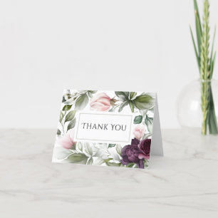 Roze en pruim waterverf botanische charme bedankkaart