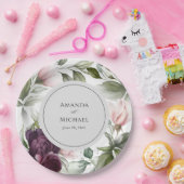 Roze en pruimelbotanische bruiloft papieren bordje (Feest)