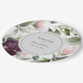 Roze en pruimelbotanische bruiloft papieren bordje (Gekanteld)