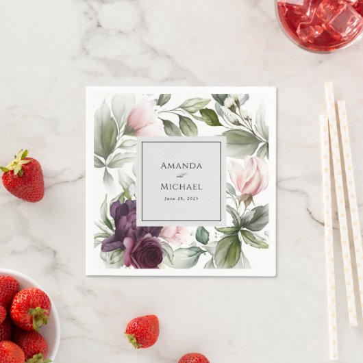 Roze en pruimelbotanische bruiloft servet (Insitu)