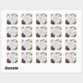 Roze en pruimelbotanische bruiloft vierkante sticker (Vel)
