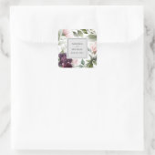 Roze en pruimelbotanische bruiloft vierkante sticker (Tas)