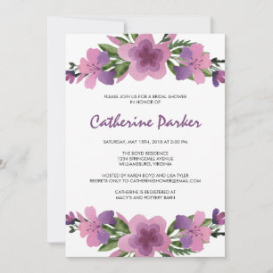 Roze en Purple Flowers Bridal Shower Invitation Kaart