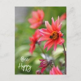 Roze en Red Dahlia bee Happy Flowers Wisley Briefkaart