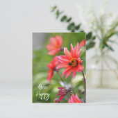 Roze en Red Dahlia bee Happy Flowers Wisley Briefkaart (Staand voorkant)
