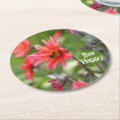 Roze en Red Dahlia zijn Happy Flowers Motivatie Ronde Kartonnen Onderzetter (Gebogen)