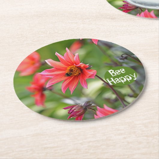 Roze en Red Dahlia zijn Happy Flowers Motivatie Ronde Kartonnen Onderzetter (Gebogen)