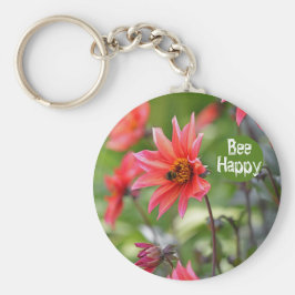 Roze en Red Dahlia zijn Happy Flowers Motivatie Sleutelhanger