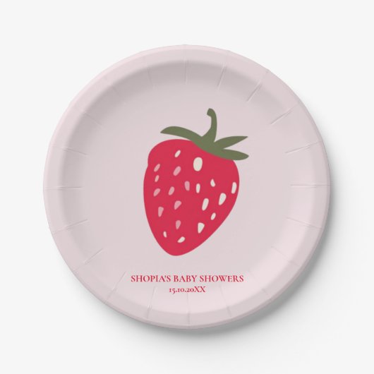 Roze en rode aardbei Baby shower Papieren Bordje (Voorkant)