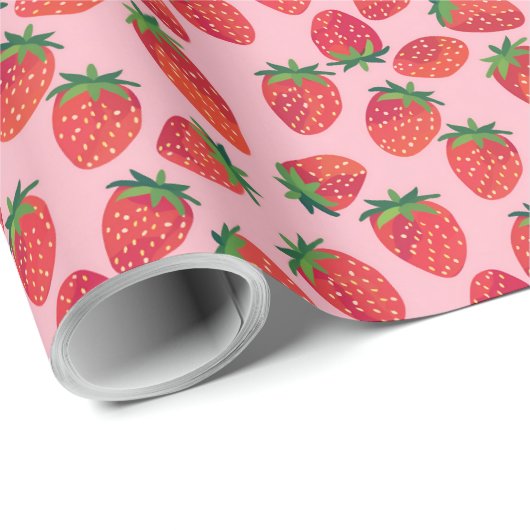 Roze en rode aardbei cadeaupapier (Rol Hoek)