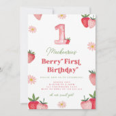 Roze en Rode Aardbei Daisy Berry Eerste Verjaardag Kaart (Voorkant)