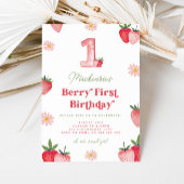 Roze en Rode Aardbei Daisy Berry Eerste Verjaardag Kaart