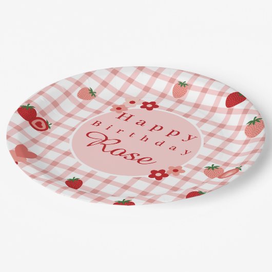 Roze en rode aardbei eerste verjaardag Bord (Gekanteld)