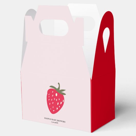 Roze en rode aardbeien Baby shower Bedankdoosjes (Geopend)