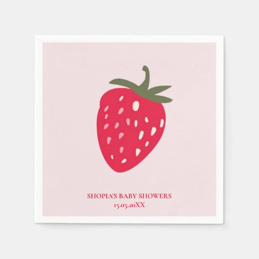 Roze en rode aardbeien Baby shower servet (Voorkant)