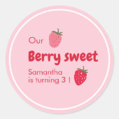 Roze en rode aardbeien verjaardag ronde sticker (Voorkant)