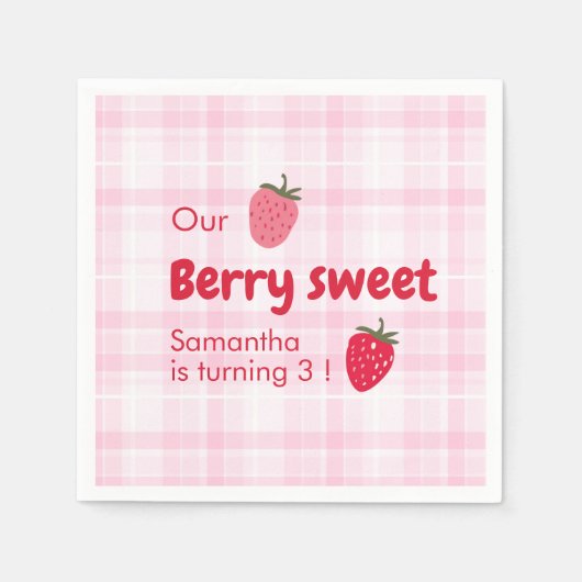 Roze en rode aardbeien verjaardag servet (Voorkant)