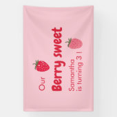 Roze en rode aardbeien verjaardagsfeestje spandoek (Verticaal)