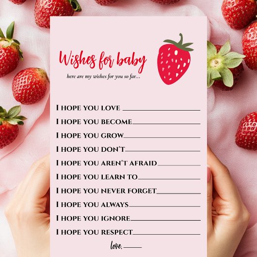 Roze en rode aardbeien wensen voor Baby Kaart