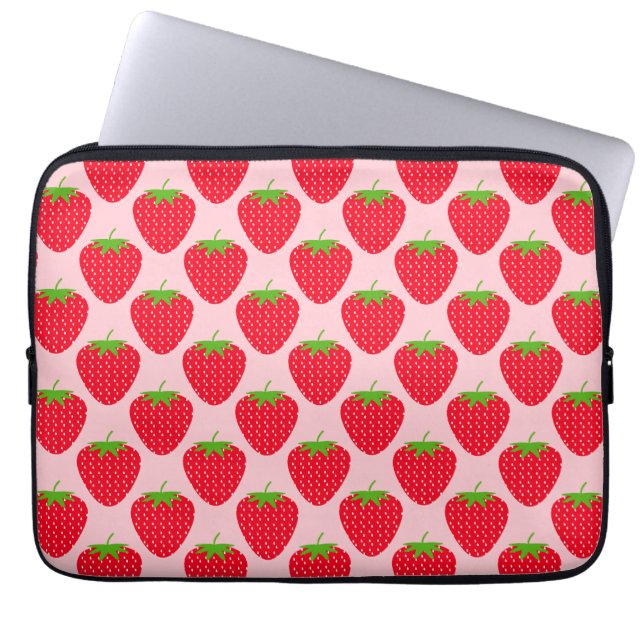 Roze en rode aardbeienpatroon. laptop sleeve (Voorkant)