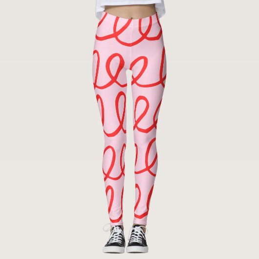 Roze en rode Abstracte Leggings (Voorkant)