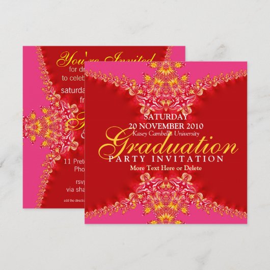 Roze en rode Afstuderen Kaart (Voorkant / Achterkant)