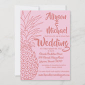 Roze en rode anananas Beach Wedding Invitation Kaart (Voorkant)