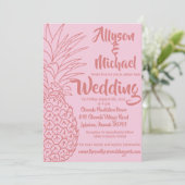 Roze en rode anananas Beach Wedding Invitation Kaart (Staand voorkant)