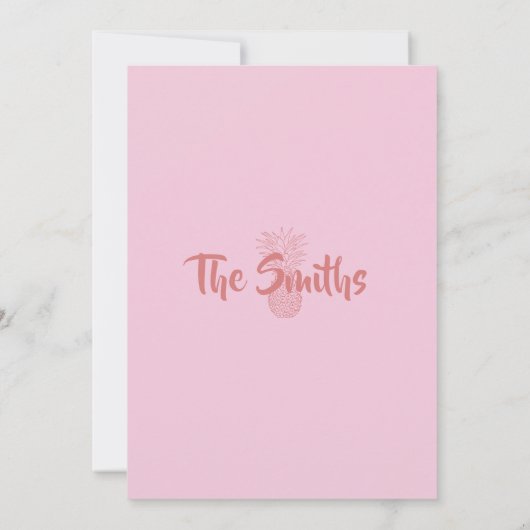 Roze en rode anananas Beach Wedding Invitation Kaart (Achterkant)
