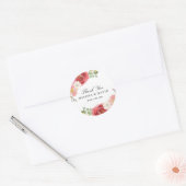 Roze en Rode Aquarel Bloem Dank U Ronde Sticker (Envelop)