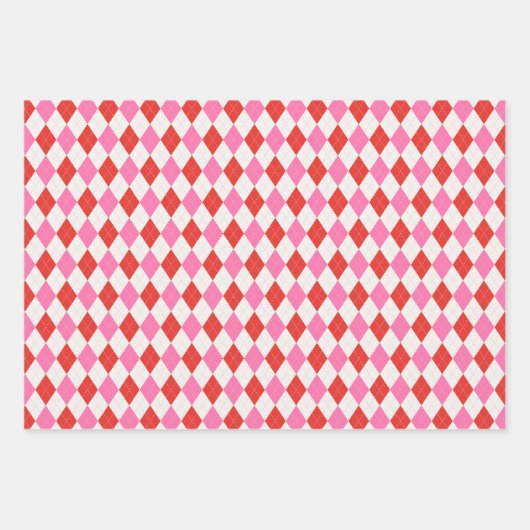 Roze en rode Argyle Kerstmis Inpakpapier Vel (Voorkant 3)