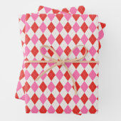 Roze en rode Argyle Kerstmis Inpakpapier Vel (In situ)