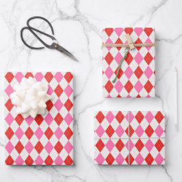 Roze en rode Argyle Kerstmis Inpakpapier Vel
