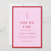 Roze en rode avy foto retro Seventies Weddenschap Save The Date (Voorkant)
