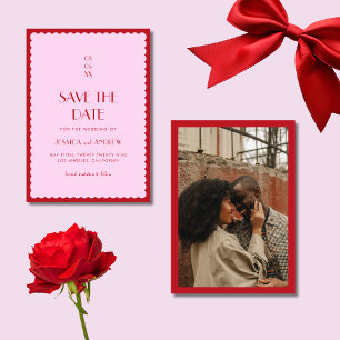 Roze en rode avy foto retro Seventies Weddenschap Save The Date