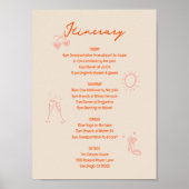 Roze en Rode Bachelorette Weekend Reisschema Poster (Voorkant)