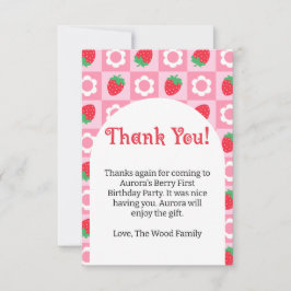 Roze en rode bessen eerste verjaardag bedankkaart