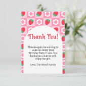 Roze en rode bessen eerste verjaardag bedankkaart (Staand voorkant)