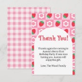 Roze en rode bessen eerste verjaardag bedankkaart (Voorkant / Achterkant)