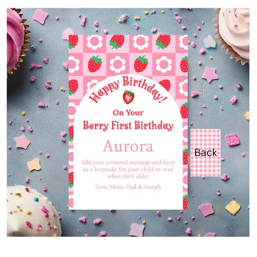 Roze en rode bessen eerste verjaardag Kaart – Keep