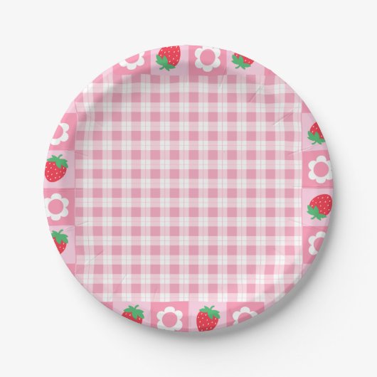 Roze en rode bessen eerste verjaardagsfeestje taar papieren bordje (Voorkant)