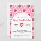 Roze en rode bessen eerste verjaardagsfeestje uitn kaart (Voorkant)