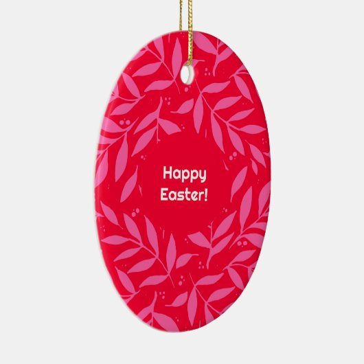 Roze en rode bladeren Pasen Keramisch Ornament (Rechts)