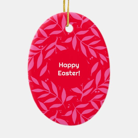 Roze en rode bladeren Pasen Keramisch Ornament (Achterkant)