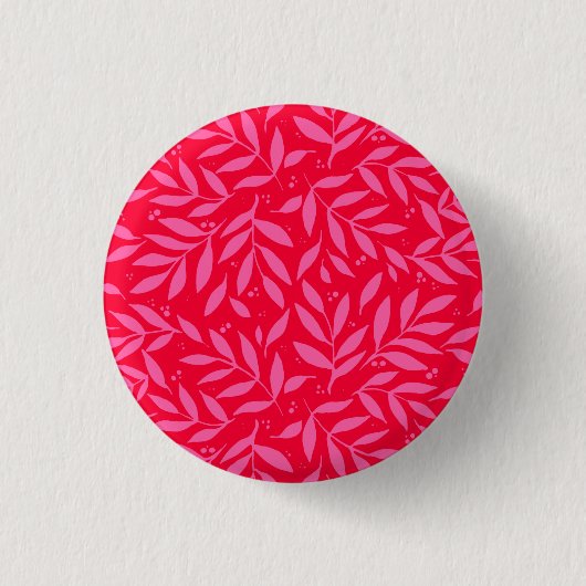 Roze en rode bladeren ronde button 3,2 cm (Voorkant)