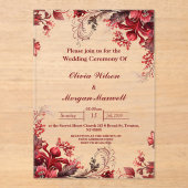 Roze en rode bloemen acryl bruiloft uitnodigingen (Voorkant)