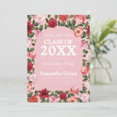 Roze en rode bloemen Afstuderen Kaart (Staand voorkant)
