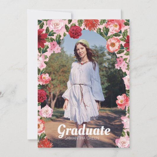 Roze en rode bloemen Afstuderen Kaart (Achterkant)