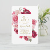 Roze en Rode Bloemen Baby shower Meisje Invitation Kaart (Staand voorkant)