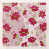 Roze en rode bloemen - Bloemen Glazen Onderzetter (Voorkant)